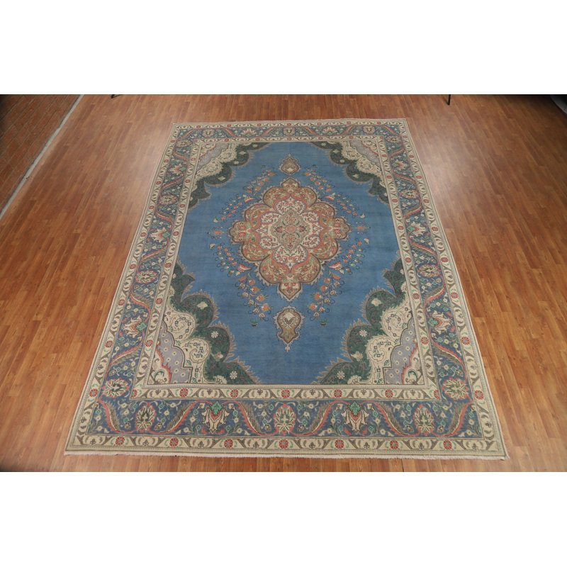 Tapis traditionnel bleu rétro 10 x 13