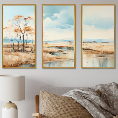 Beige Scerene Meadow Stream Harmony - ensemble de décoration murale prairie