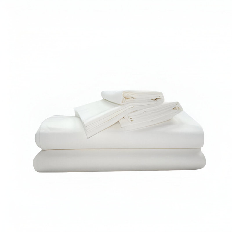 300TC Sateen Solid Organic Cotton 4 Piece Sheet Set Fitted Sheet Fits Upto 16" Deep Pocket, Full Sheet Set, White