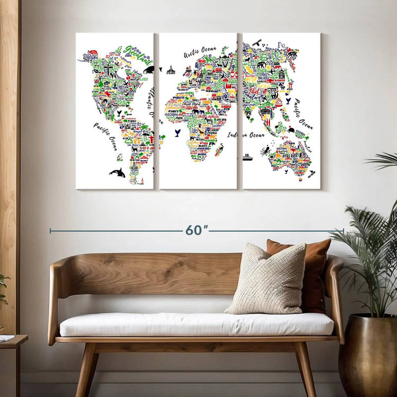 Aliaz Colorful Typography World Map, 32" H x 50" W