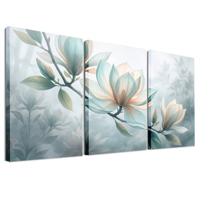 Ensemble de 3 toiles tendres bleu et crème