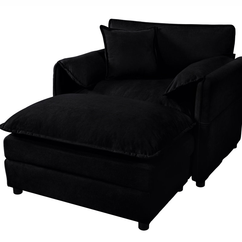 Surdimensionné confortable avec revêtement en chenille mobile. Salon, noir, coussins à double couche pour la détente, fauteuil inclinable noir. Siège profond, assise confortable