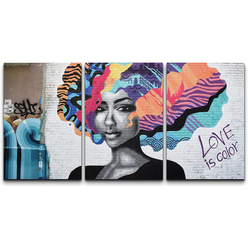 «The Head of a Woman Triptych Street Graffiti Series», ensemble de 3 reproductions sur toiles tendues