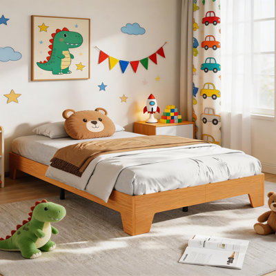 Twin XL Size Platform Bed Frame,Boho Wood Bed with Noise-Free Slats,No Box Spring Needed,Nature Bedroom Furniture,Sturdy Wooden Bed Foundation,Easy Assembly