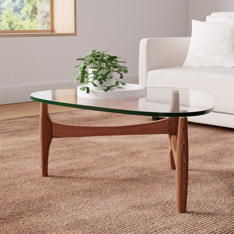 Etna Glass Top Coffee Table, 15.5" H x 35.44" L x 35.44" W, Walnut