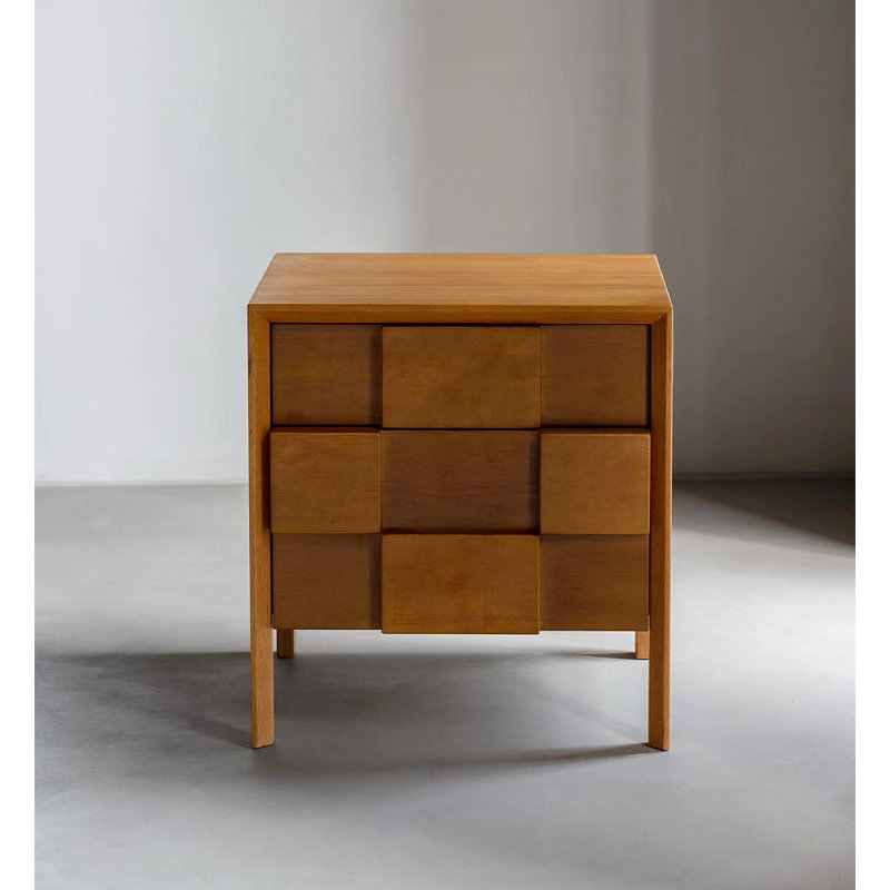 Table de chevet de style Mid-Century en bois massif avec deux tiroirs