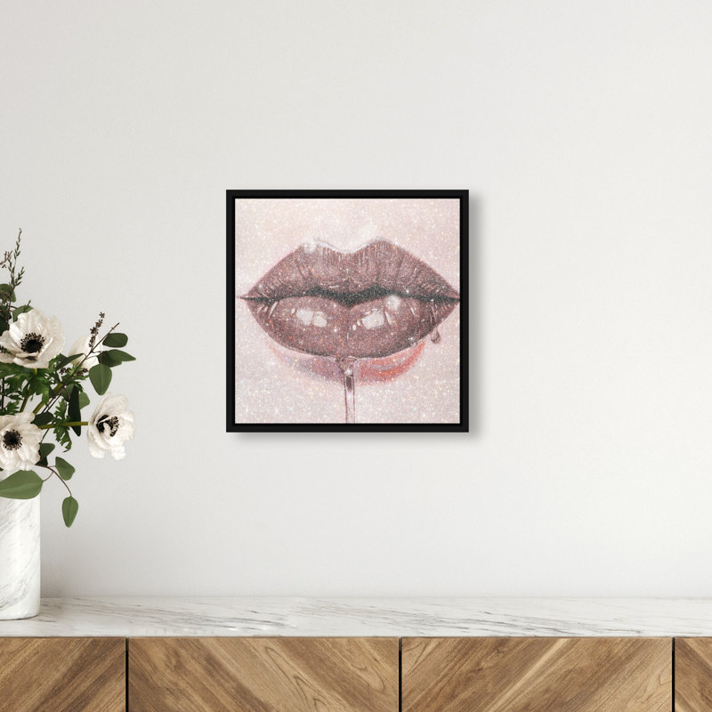 Lux Kiss Mauve Canvas Fashion Print by Oliver Gal, 13"H x 13"W, Black Frame