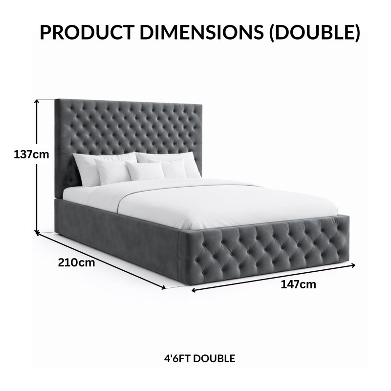 Upholstered Velvet Bed Frame, Double, Steel