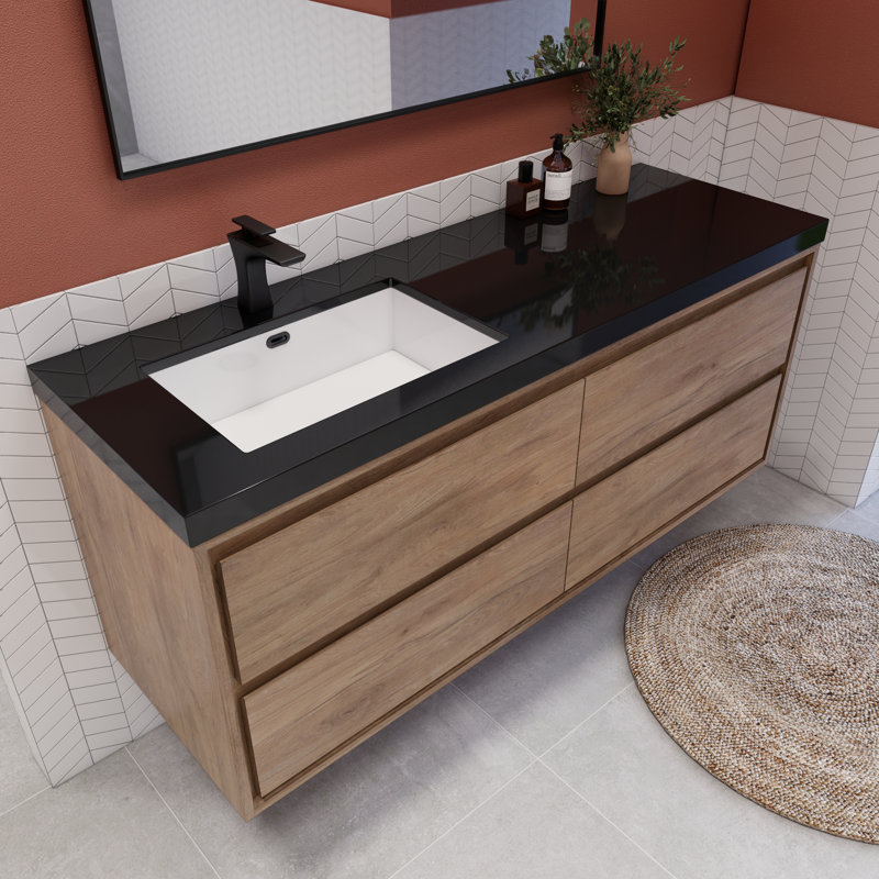 Vickye 59.05'' Single Bathroom Vanity with Plastic Top, Natural Oak
