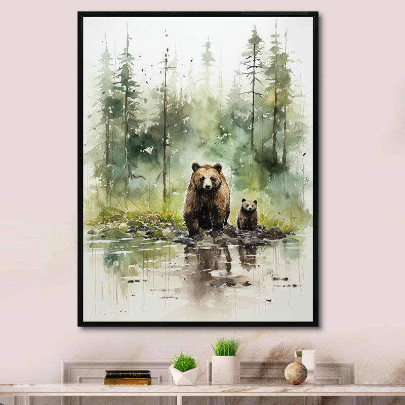 «Brown Grizzly Bear In Wilderness I», art mural, Cadre flottant noir, H 44 po x l 34 po x P 1,5 po