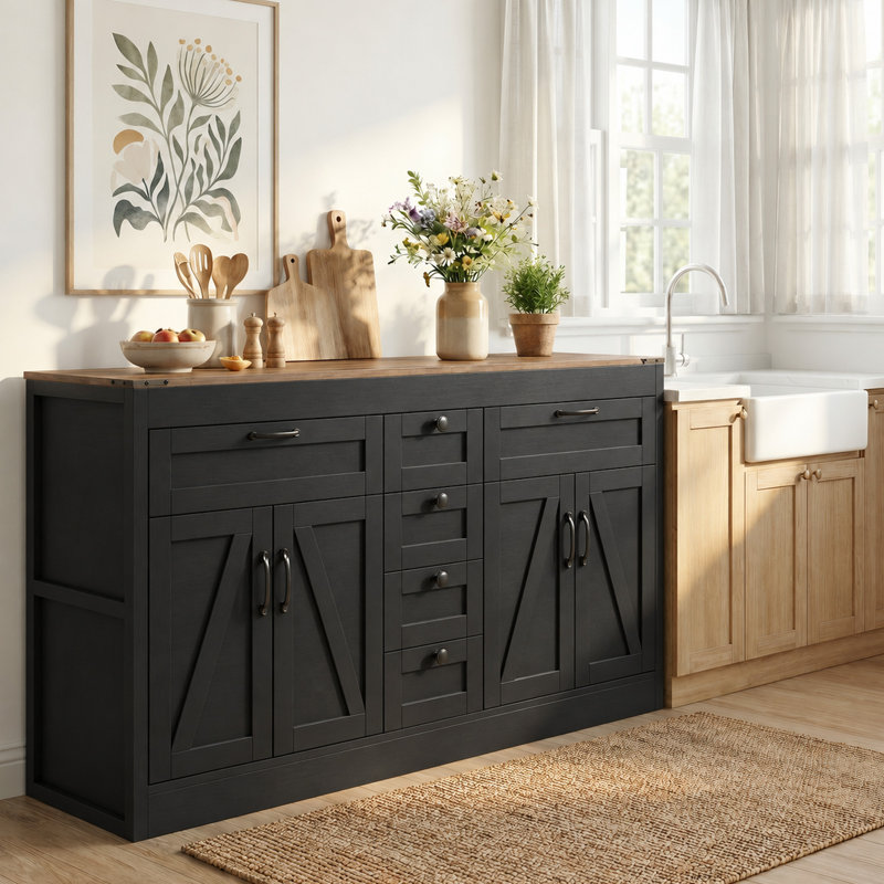 Buffet, armoire de rangement 55 po, Noir