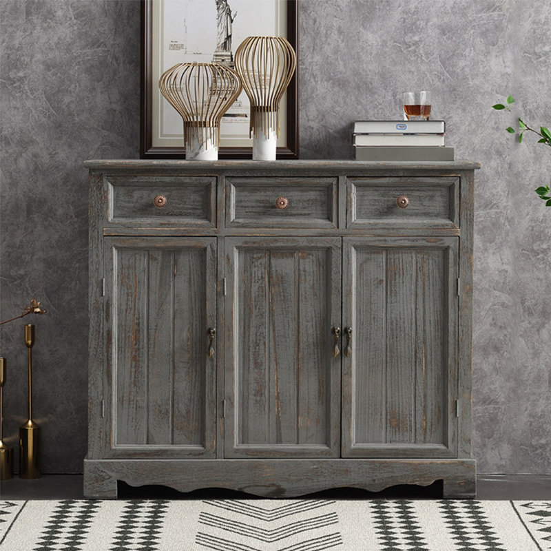 Commode décorative 3 tiroirs 3 portes Tavis, Gris
