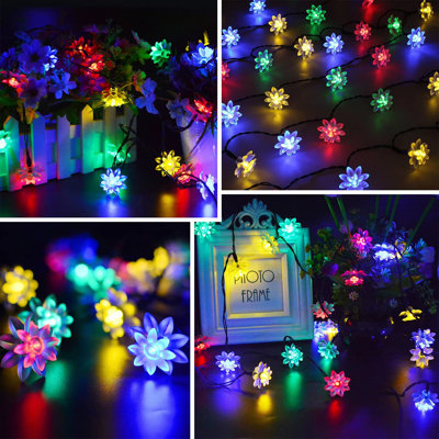 Solar Flower String Lights Outdoor Waterproof 50 LED Upgraded Flower Fairy Light