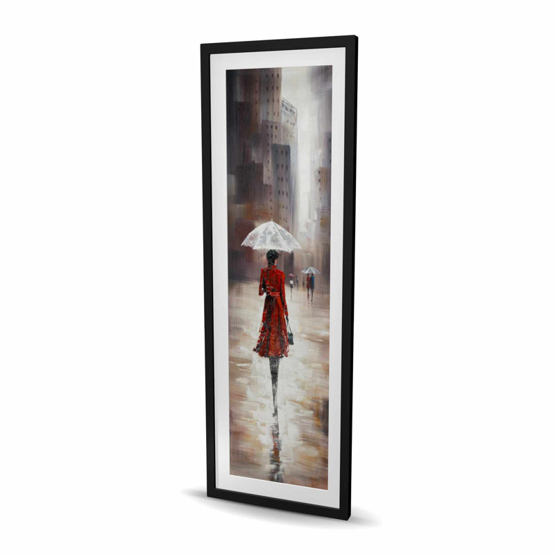 «Quiet Walk In The Rain - Street Scenery», reproduction encadrée, Noir, H 60 po x l 20 po