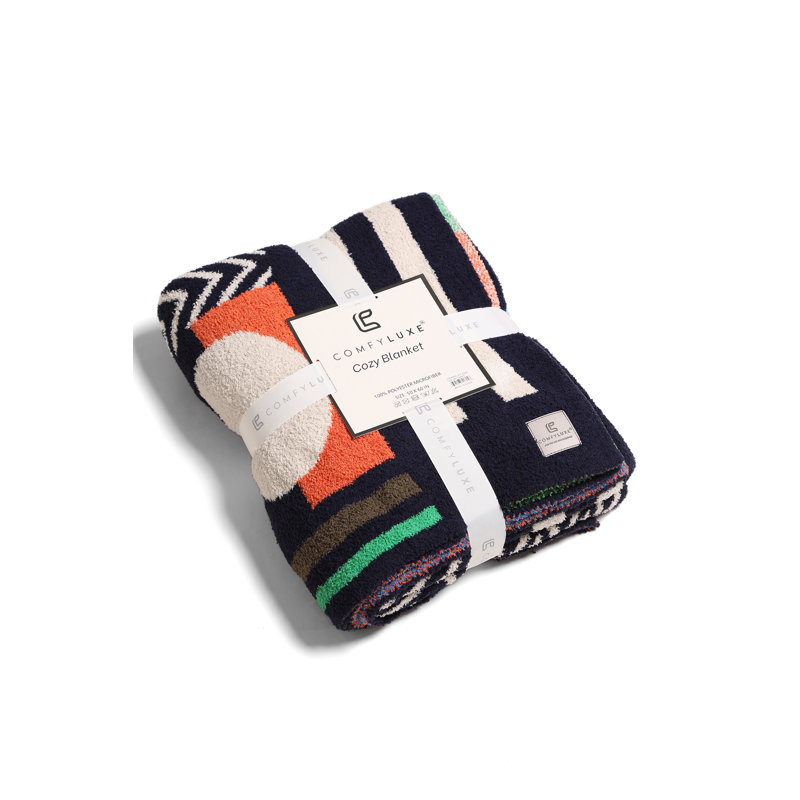 Jeté de luxe à motif géométrique , Marine