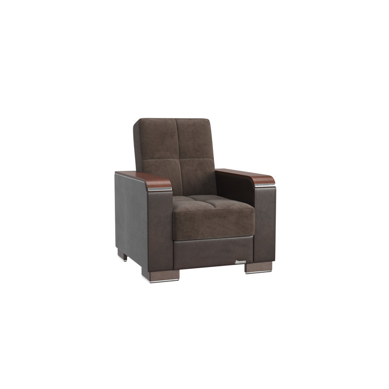 Nadler X Fabric Upholstered Convertible 3-in-1 Sleeper Arm Chair With Storage, Brown Microfiber/Microsuede