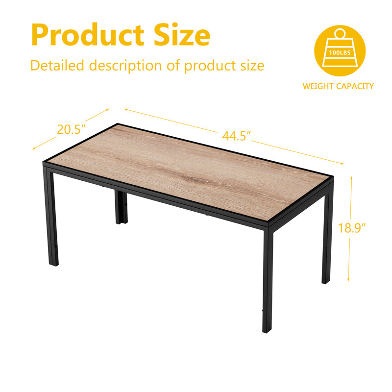 Table basse de patio rectangulaire, plateau imitation bois de style industriel moderne