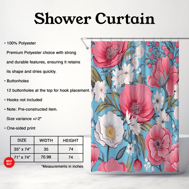 Blossom - Rideau de douche Premium, H 74 po x l 71 po