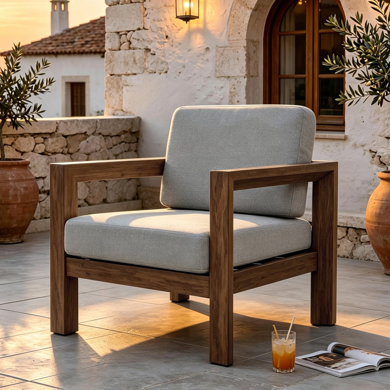 Chaise d'extérieur en bois massif Yulita, Gris clair