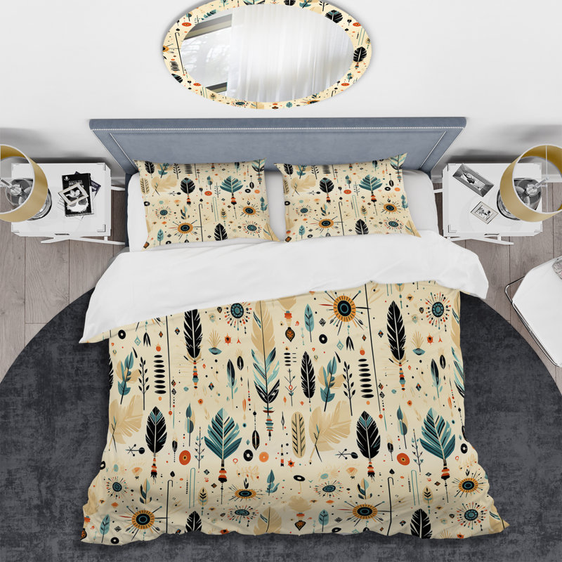 Literie Tribal Harmony Boho, Housse de couette pour grand lit et 2 taies décor