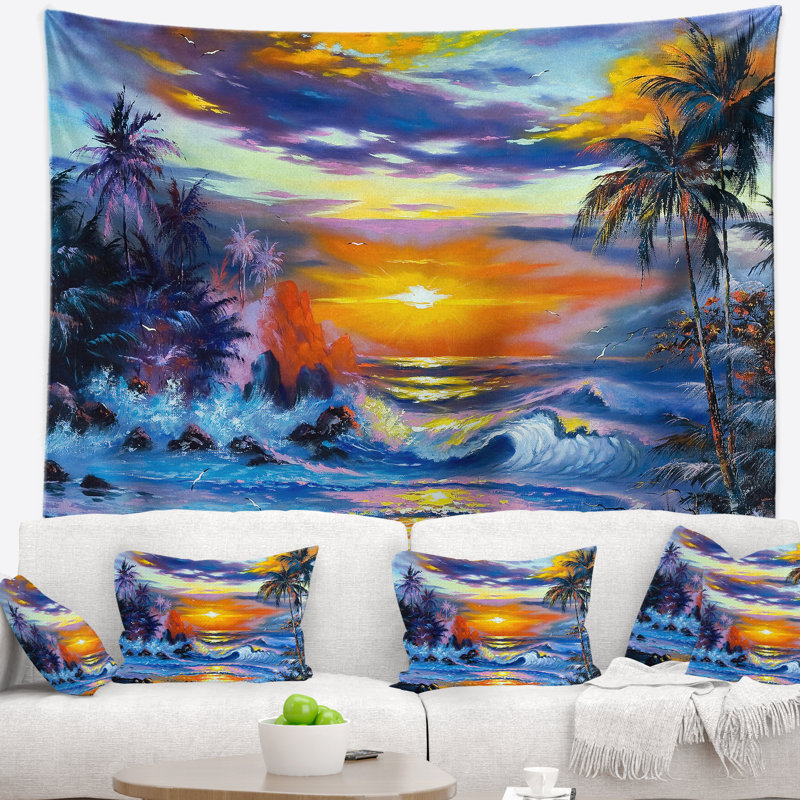 Mer paysage dans la tapisserie du soir, H 32 po x l 39 po