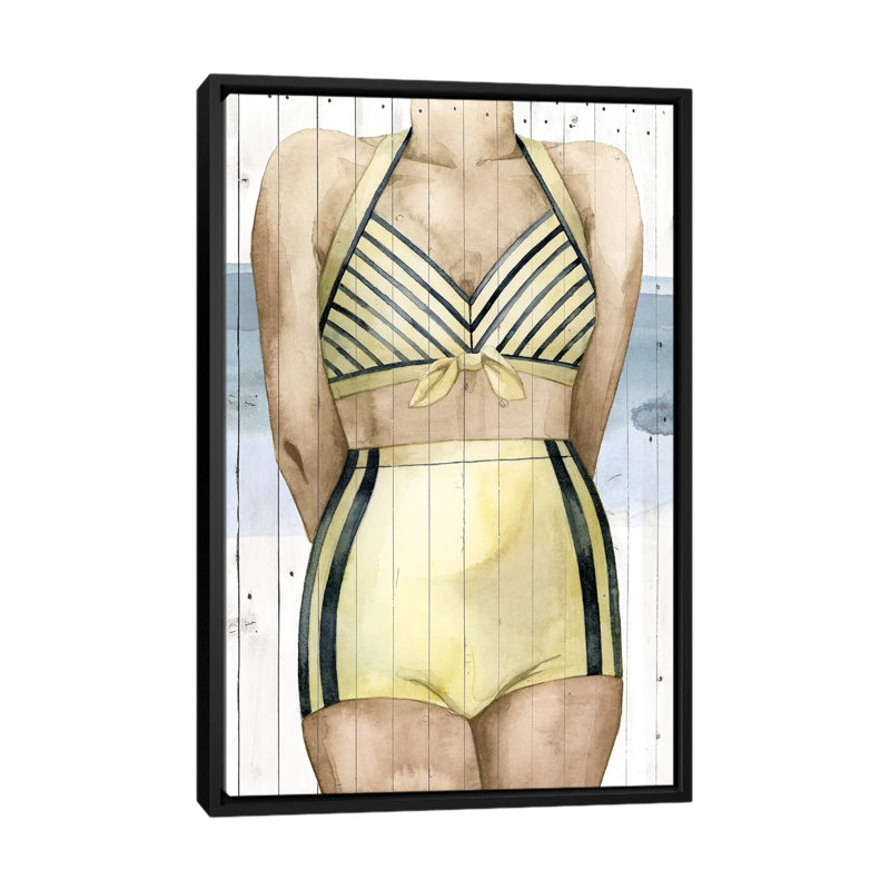 «Bygone Bathers III», impression sur toile, H 26 po x l 18 po x P 1,5 po, Toile avec cadre flottant noir, Pas de tapis