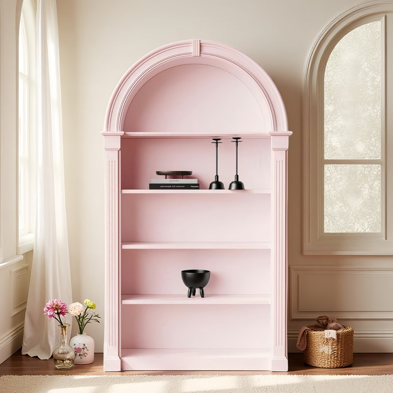 French Cream-style Arched Display Cabinet, Pink