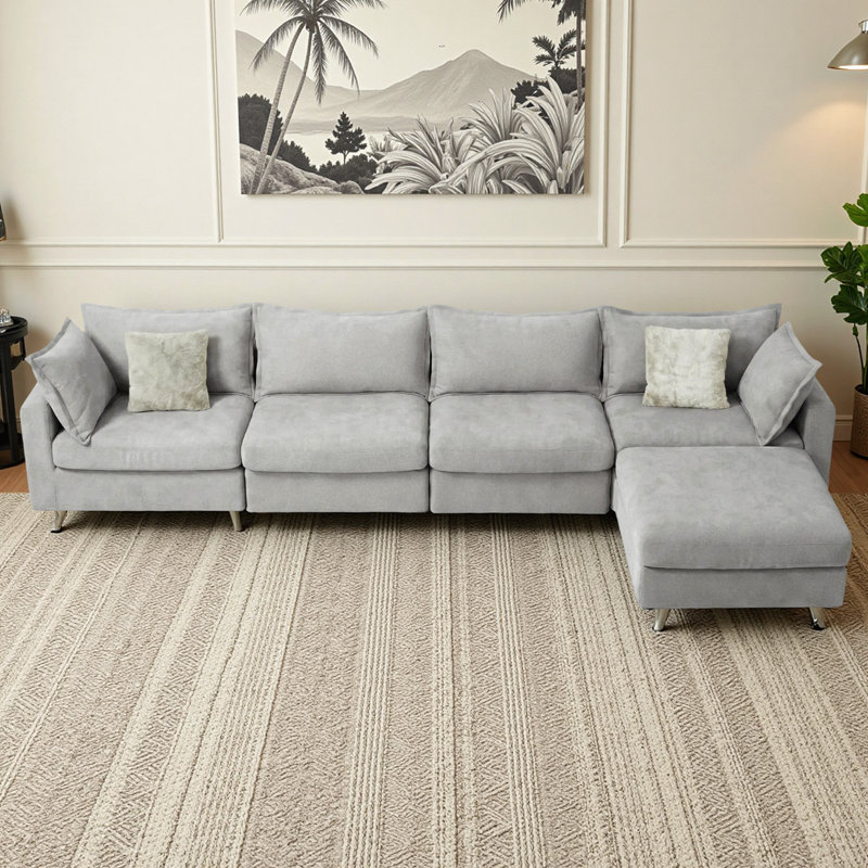 158'' Down Filled Sectional Couch L-Shape Sofa,  Light Grey, Gray