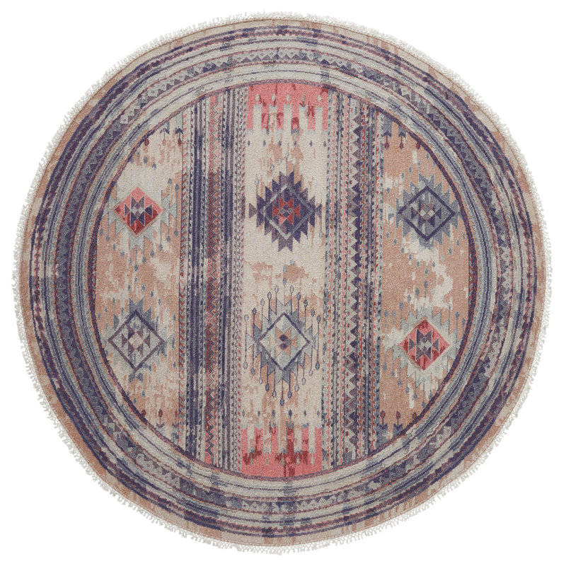 Zahara Hand Knotted Wool Area Rug, Round 8'