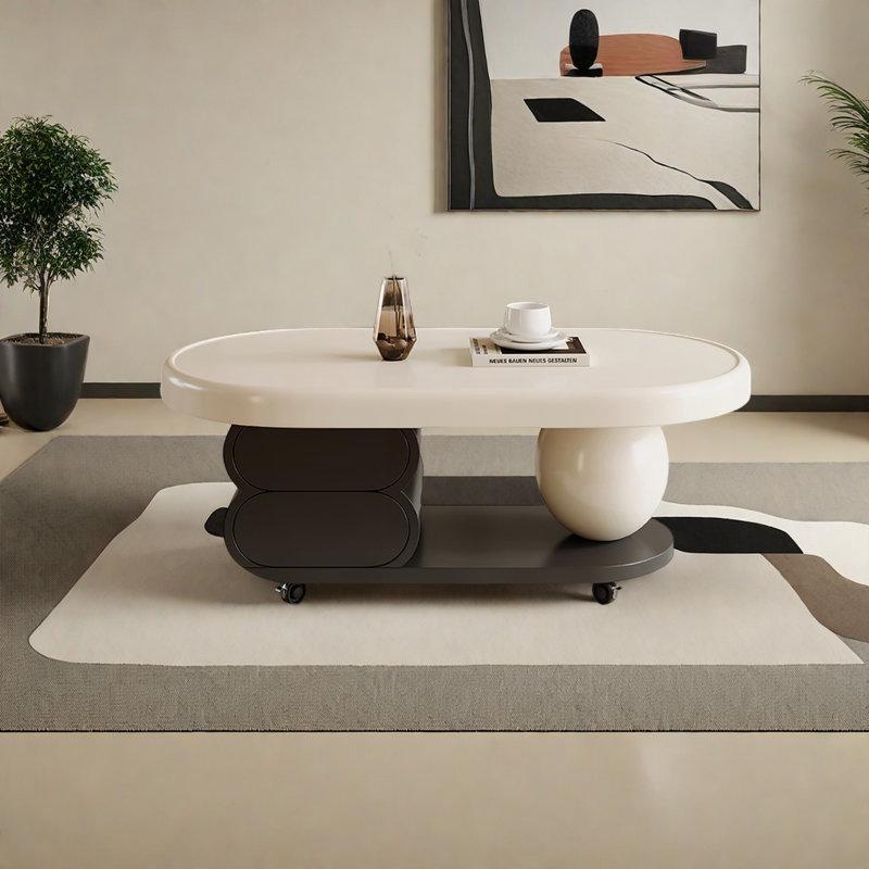 Table basse mobile de style crème, H 18,5 po x L 43,3 po x l 23,6 po, Blanc, Noir