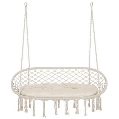 Chaise hamac pour 2 personnes avec coussins, causeuse suspendue pour l'intérieur et l'extérieur blanc