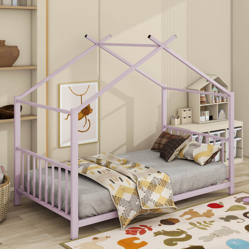 Lit plateforme simple en métal, Rose