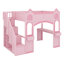 Lit mezzanine avec escalier de rangement, bureau, fenêtres, tablettes et éclairage à DEL, conception de château-626367712