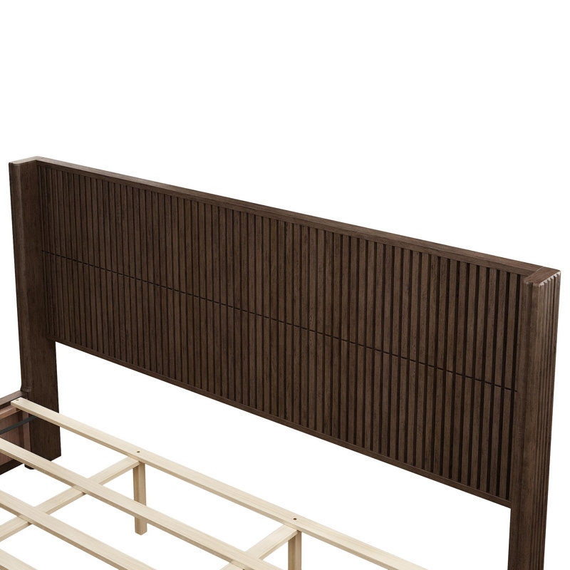 Structure de lit plateforme en bois massif avec tête de lit, aucun sommier nécessaire, lit sur pied, assemblage facile, très grand lit