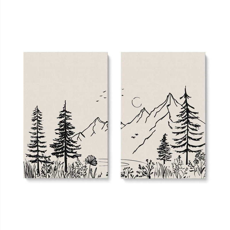 Whispering Peaks v4, ensemble de 2 impressions, Toile tendue, 30 po x 20 po