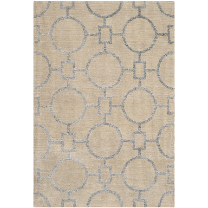 Tapis en laine / viscose / coton noué à la main Demi-Lei brun clair / beige, Rectangle 5 pi x 8 pi