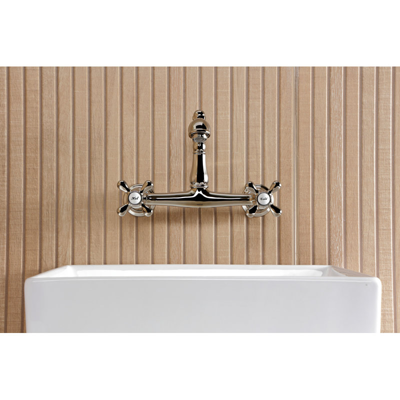 Kingston Brass English Country Two-Handle 2-Hole Wall Mount Bathroom Faucet, Polished Nickel