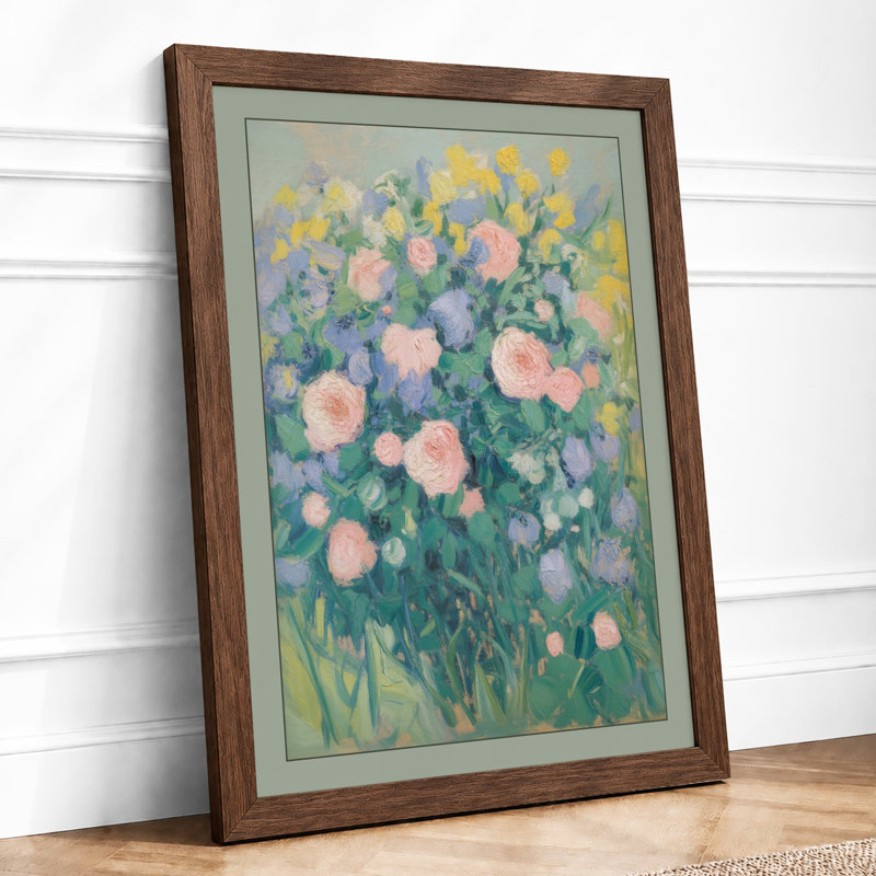 Abundance of Roses Botanical - Framed Print, A2 - 59.4 x 42.0 cm, Walnut