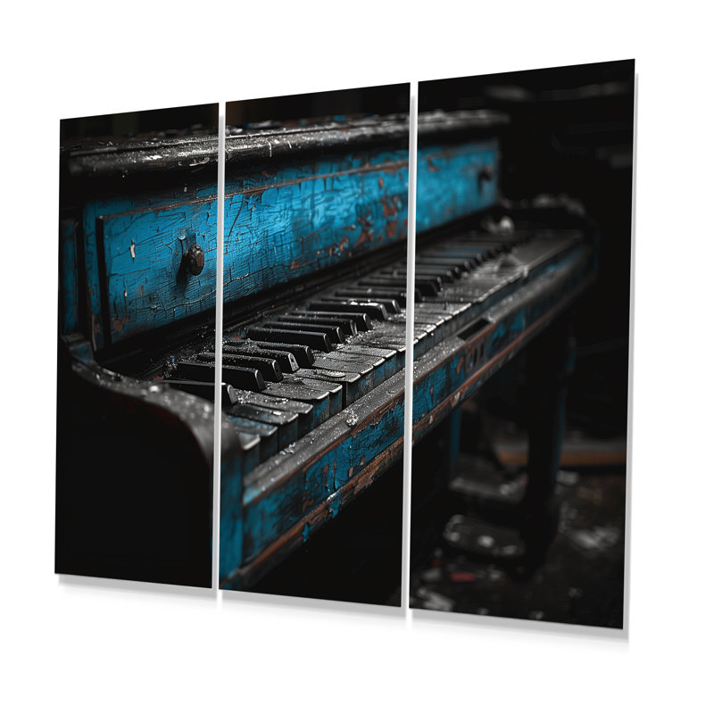 Bleu, noir, piano rétro, musique, ensemble d'art mural, H 40 po x l 60 po x P 1 po