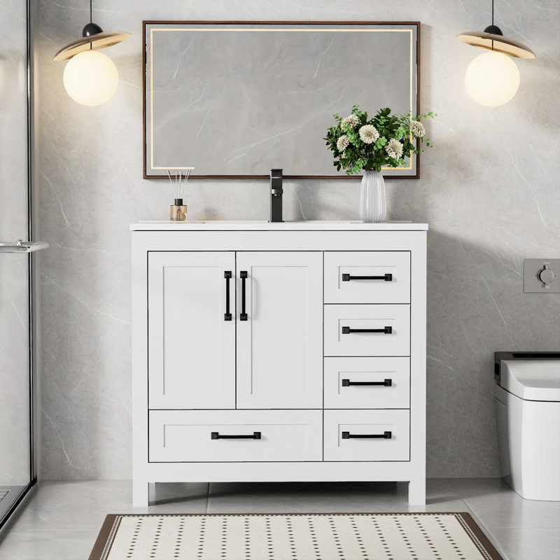 Sharee 36" Single Bathroom Vanity With Sink Top, Water Saving Faucet, Pop Up Drain