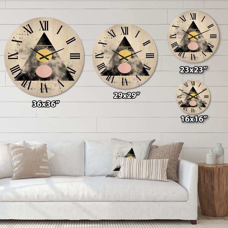 Transcendence Retro Triangular Minimal I - Modern Geometric Oversized Wood Wall Clock, Grand