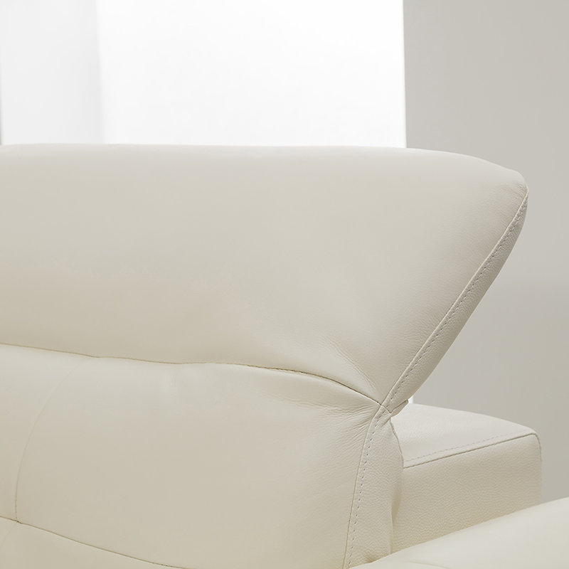 Bairiki Upholstered L-Shaped Sectional, White Genuine Leather, Right Hand Facing