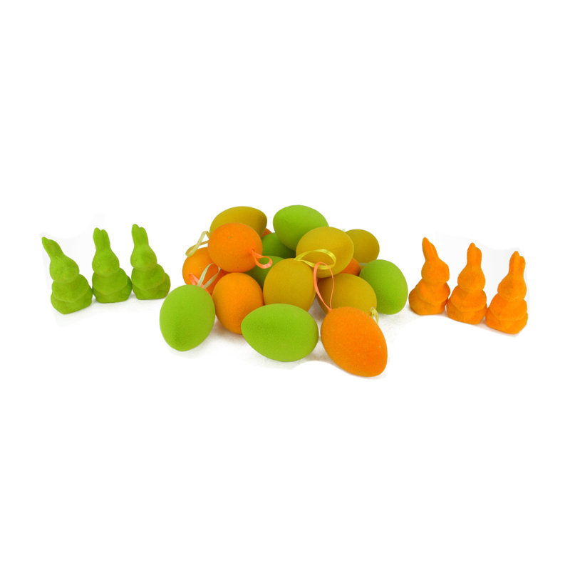 Ensemble de 24 décorations œufs de Pâques orange et vertes Club 2,75 po