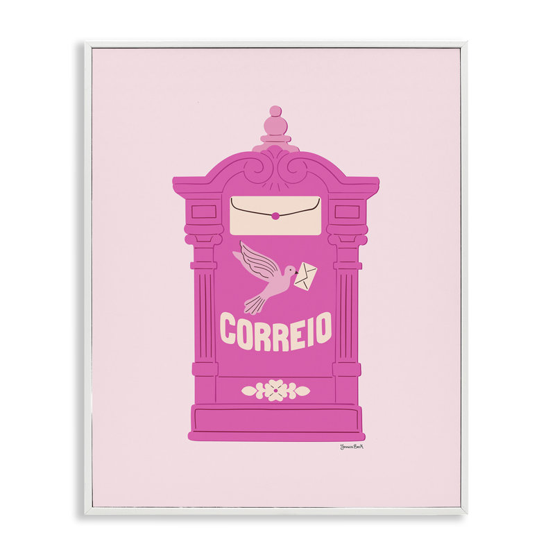 Giclée rose encadrée par une boîte aux lettres rose, design par Jessica Beck, H 14 po x l 11 po
