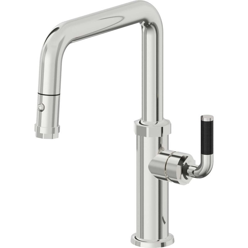 Descanso Kitchen Pull-Down Kitchen Faucet with Button Sprayer - Quad Spout, Polished Chrome