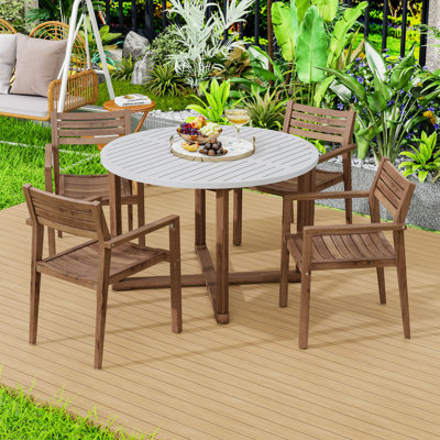 Ensemble de salle à manger de patio 5 pièces avec table de 47 pouces et 4 chaises à lattes pour le jardin ou la cour