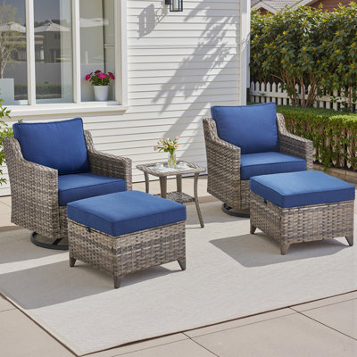 Widman 2-Person Outdoor Wicker Rattan Patio Conversation Set With Ottoman ＆ Side Table