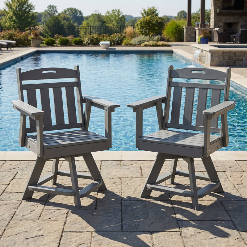 Outdoor HDPE Swivel Dining Chairs Set Of 2, 360° Rotating Patio Chairs, All-Weather UV-Resistant, Low Maintenance, Heavy-Duty Outdoor Seating