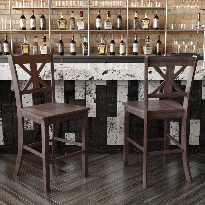 Commercial Grade Solid Wood Modern Farmhouse Cross Back Dining Stool with Footrest, Bar Stool (29" Seat Height), White/Brown