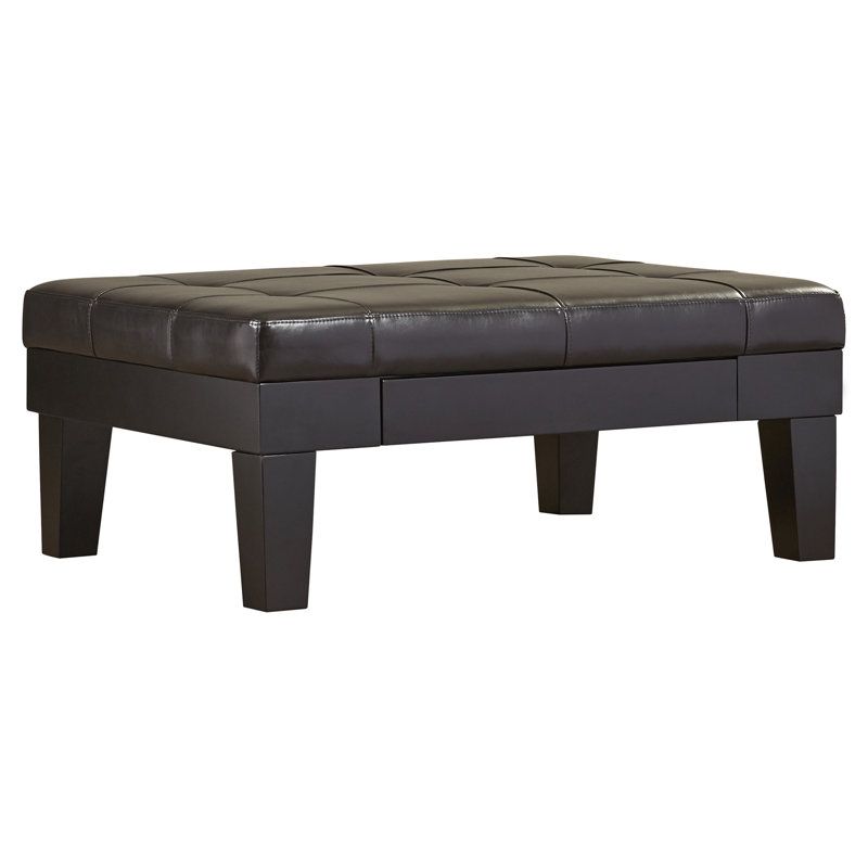 Brahmsley PU Leather Ottoman with Hidden Drawer & Wood Legs, Dark Espresso Faux Leather